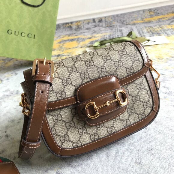 Gucci Horsebit 1955 GG Shoulder Bag Small Beige/Brown - Picture 2 of 9